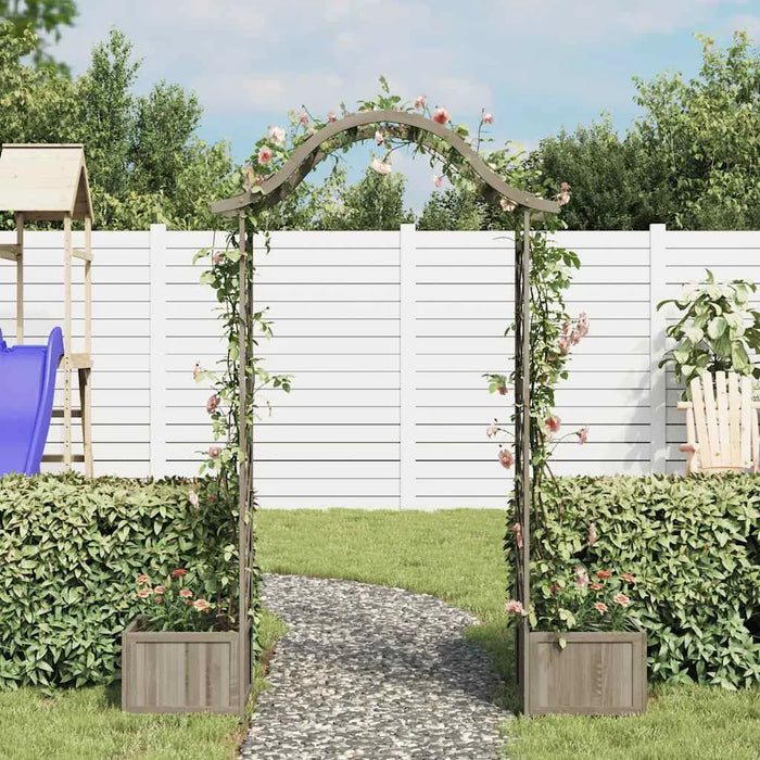 Wooden Garden Pergola with Gate and Planters – Grey | Decorative Outdoor Archway VIDAXL - Little and Giant Explorers vidaXL