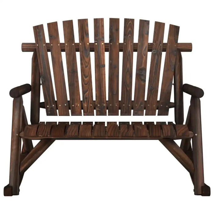 Solid spruce wood Adirondack style garden rocking bench with slatted back and seat