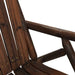 Close-up of solid spruce wood Adirondack style garden rocking bench arm and slats