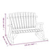 Adirondack-style wooden garden rocking bench dimensions in cm and inches, line drawing