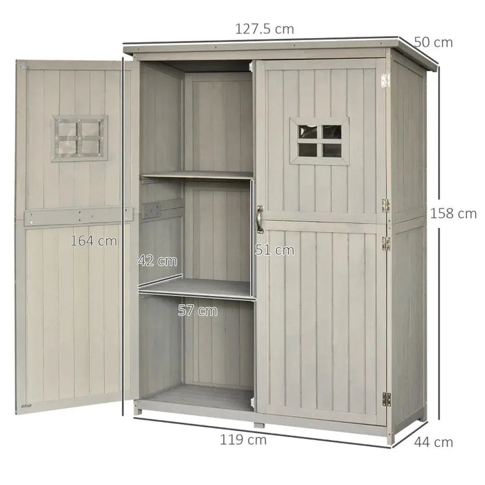 Wooden Garden Shed with Two Windows in Grey (127.5 x 50 x 164cm) - Little and Giant Explorers Outsunny