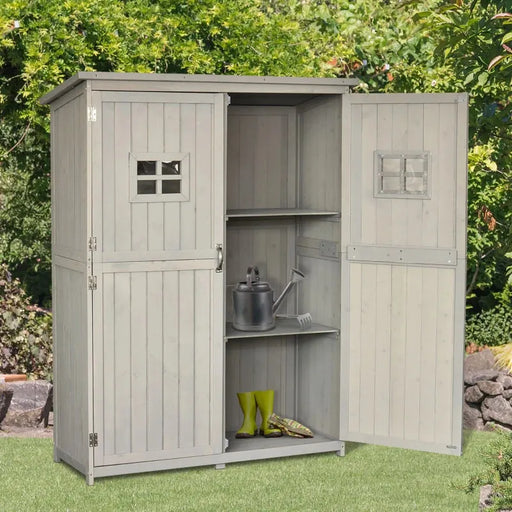 Wooden Garden Shed with Two Windows in Grey (127.5 x 50 x 164cm) - Little and Giant Explorers Outsunny