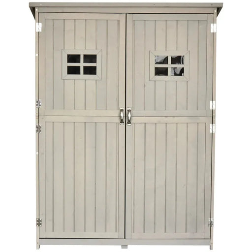 Wooden Garden Shed with Two Windows in Grey (127.5 x 50 x 164cm) - Little and Giant Explorers Outsunny