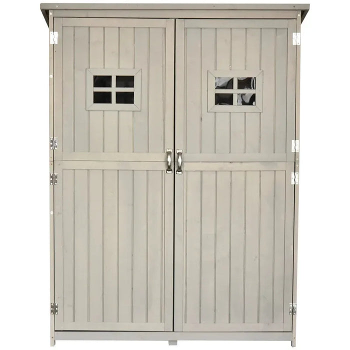 Wooden Garden Shed with Two Windows in Grey (127.5 x 50 x 164cm) - Little and Giant Explorers Outsunny