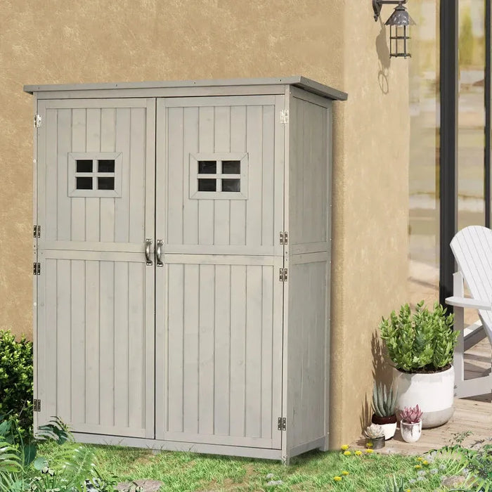 Wooden Garden Shed with Two Windows in Grey (127.5 x 50 x 164cm) - Little and Giant Explorers Outsunny