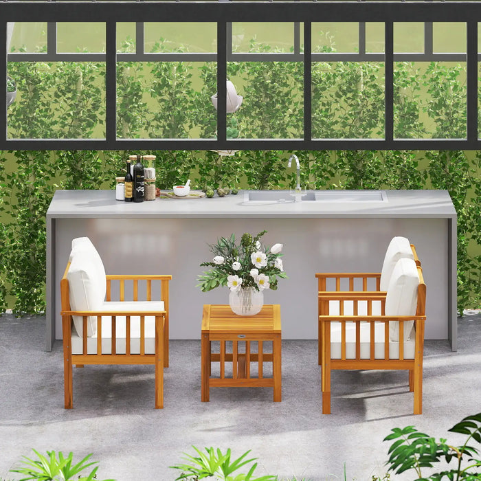 Wooden Garden Sofa Set Teak | 4-Piece Acacia Wood Outdoor Furniture with Thick Cushions - Little and Giant Explorers Outsunny