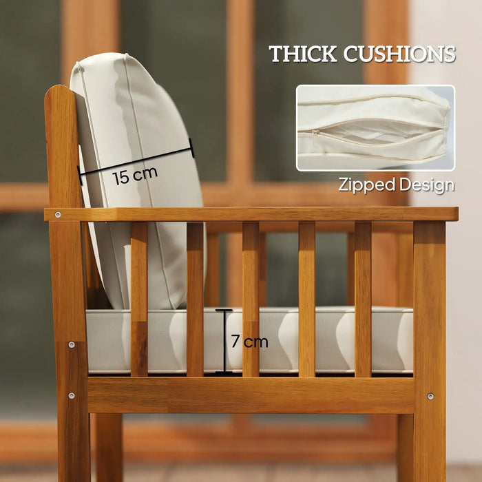 Wooden Garden Sofa Set Teak | 4-Piece Acacia Wood Outdoor Furniture with Thick Cushions - Little and Giant Explorers Outsunny