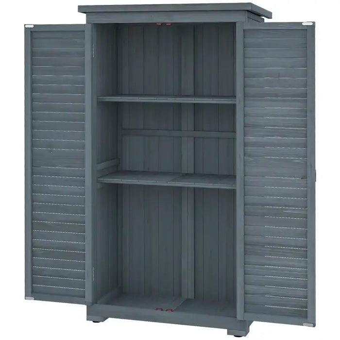 Wooden Garden Storage Cupboard – Grey | Fir Wood - Double Shutter Doors OUTSUNNY - Little and Giant Explorers Outsunny