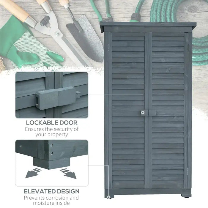 Wooden Garden Storage Cupboard – Grey | Fir Wood - Double Shutter Doors OUTSUNNY - Little and Giant Explorers Outsunny
