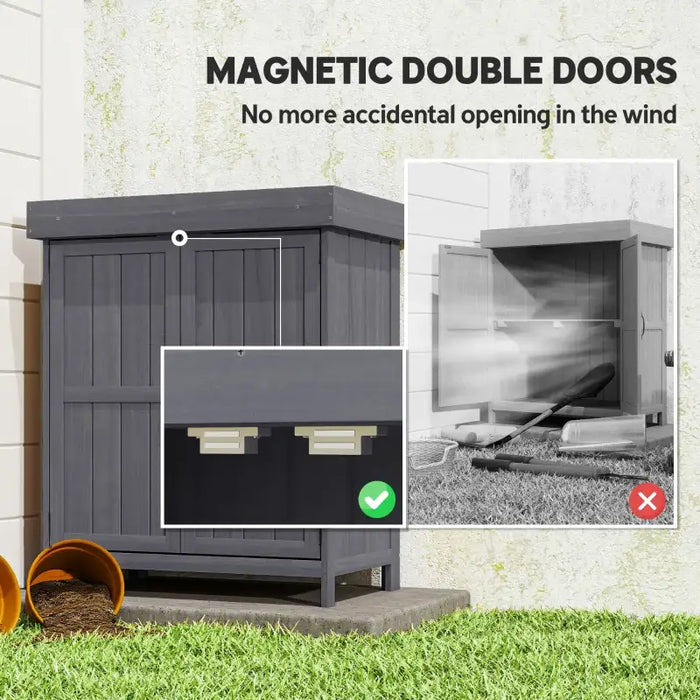Wooden Garden Storage Shed – Dark Grey Fir Wood | Hinged Roof - Double Doors OUTSUNNY - Little and Giant Explorers Outsunny