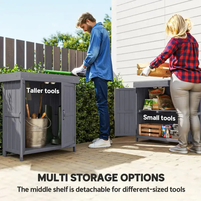 Wooden Garden Storage Shed – Dark Grey Fir Wood | Hinged Roof - Double Doors OUTSUNNY - Little and Giant Explorers Outsunny