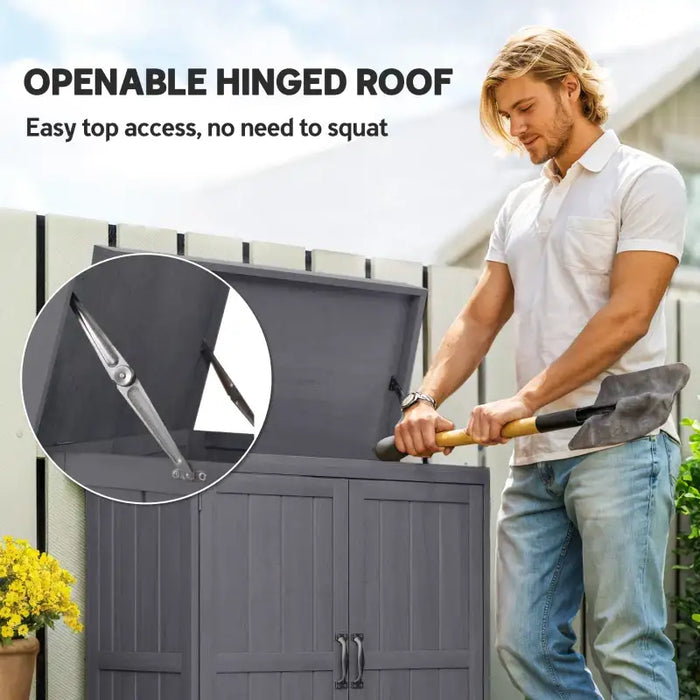 Wooden Garden Storage Shed – Dark Grey Fir Wood | Hinged Roof - Double Doors OUTSUNNY - Little and Giant Explorers Outsunny