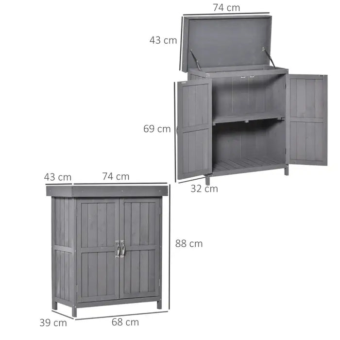 Wooden Garden Storage Shed – Dark Grey Fir Wood | Hinged Roof - Double Doors OUTSUNNY - Little and Giant Explorers Outsunny