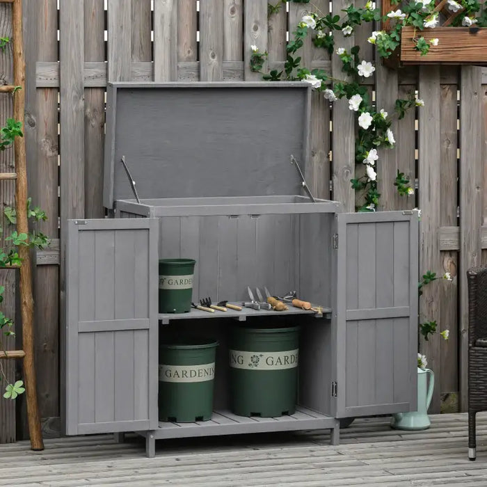 Wooden Garden Storage Shed – Dark Grey Fir Wood | Hinged Roof - Double Doors OUTSUNNY - Little and Giant Explorers Outsunny