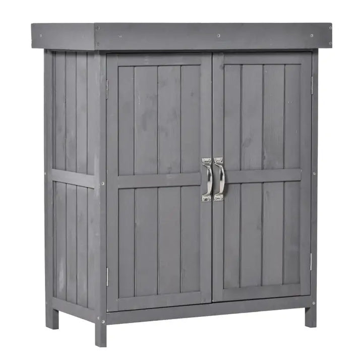 Wooden Garden Storage Shed – Dark Grey Fir Wood | Hinged Roof - Double Doors OUTSUNNY - Little and Giant Explorers Outsunny