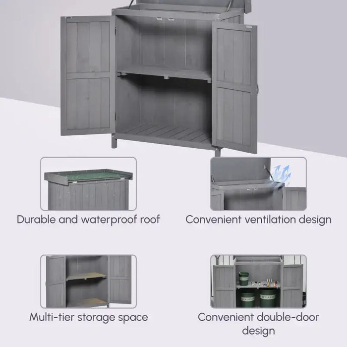 Wooden Garden Storage Shed – Dark Grey Fir Wood | Hinged Roof - Double Doors OUTSUNNY - Little and Giant Explorers Outsunny