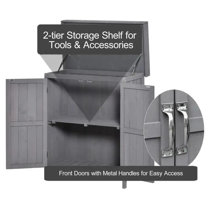 Wooden Garden Storage Shed – Dark Grey Fir Wood | Hinged Roof - Double Doors OUTSUNNY - Little and Giant Explorers Outsunny