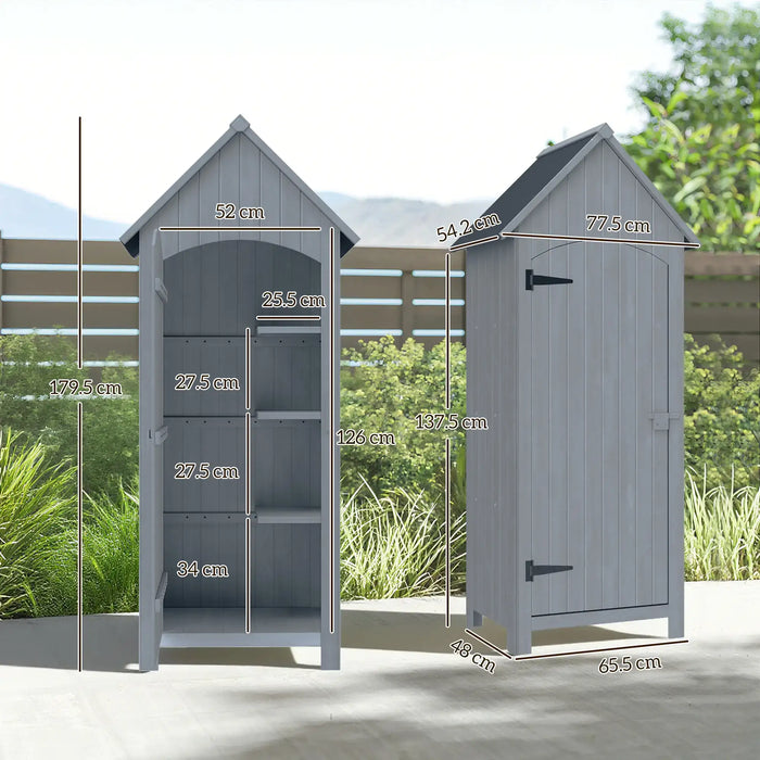 Wooden Garden Storage Shed – Grey Fir Wood | Asphalt Roof - Multi-Tier Shelves OUTSUNNY - Little and Giant Explorers Outsunny