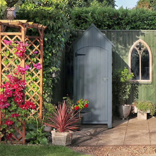 Wooden Garden Storage Shed – Grey Fir Wood | Asphalt Roof - Multi-Tier Shelves OUTSUNNY - Little and Giant Explorers Outsunny