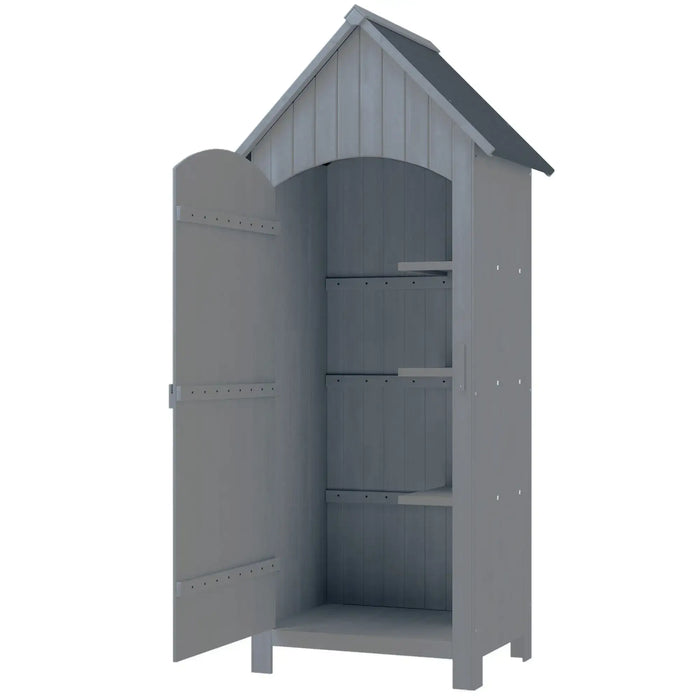 Wooden Garden Storage Shed – Grey Fir Wood | Asphalt Roof - Multi-Tier Shelves OUTSUNNY - Little and Giant Explorers Outsunny