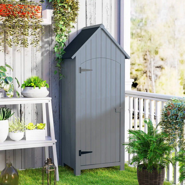 Wooden Garden Storage Shed – Grey Fir Wood | Asphalt Roof - Multi-Tier Shelves OUTSUNNY - Little and Giant Explorers Outsunny