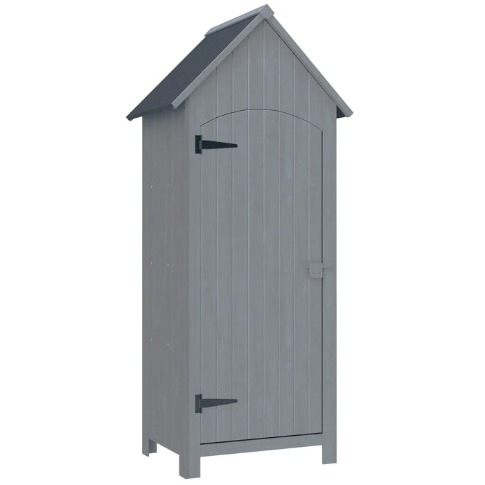 Wooden Garden Storage Shed – Grey Fir Wood | Asphalt Roof - Multi-Tier Shelves OUTSUNNY - Little and Giant Explorers Outsunny