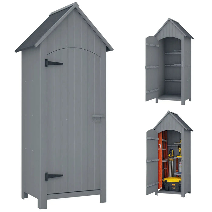 Wooden Garden Storage Shed – Grey Fir Wood | Asphalt Roof - Multi-Tier Shelves OUTSUNNY - Little and Giant Explorers Outsunny