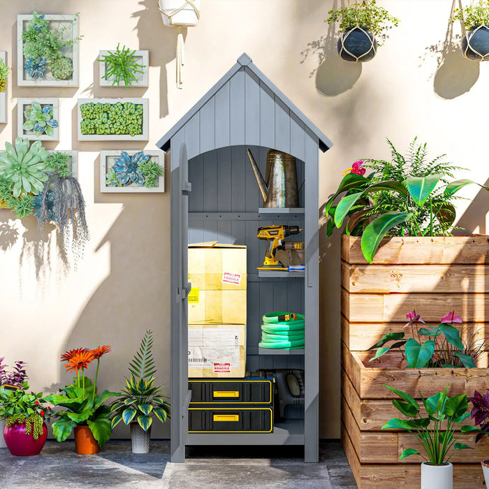 Wooden Garden Storage Shed – Grey Fir Wood | Asphalt Roof - Multi-Tier Shelves OUTSUNNY - Little and Giant Explorers Outsunny