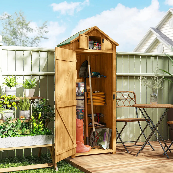 Wooden Garden Storage Shed – Grey | Fir Wood - 3 Detachable Shelves OUTSUNNY - Little and Giant Explorers Outsunny