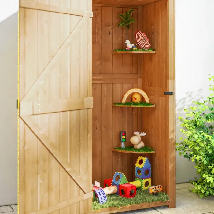 Wooden Garden Storage Shed – Grey | Fir Wood - 3 Detachable Shelves OUTSUNNY - Little and Giant Explorers Outsunny