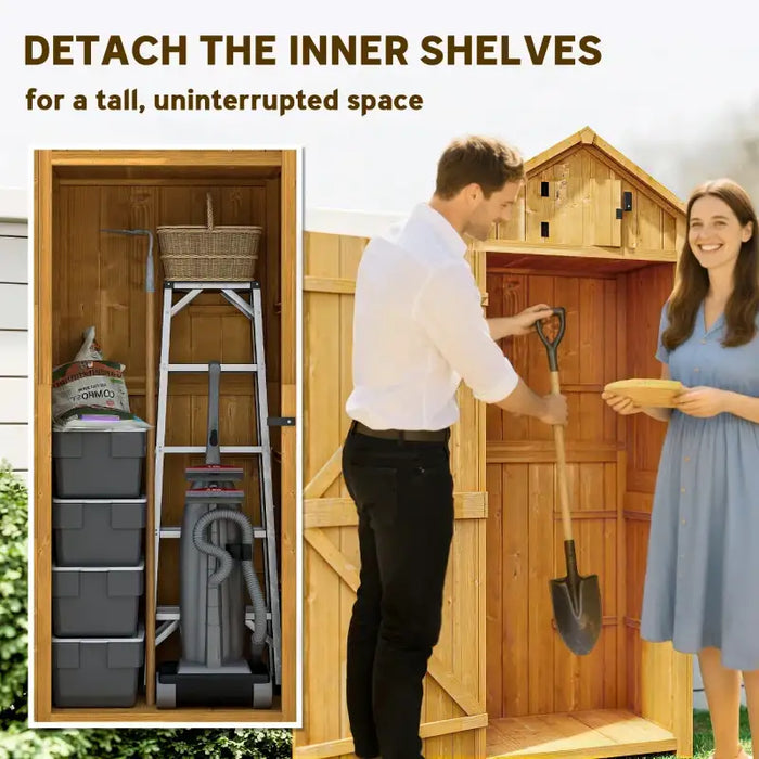 Wooden Garden Storage Shed – Grey | Fir Wood - 3 Detachable Shelves OUTSUNNY - Little and Giant Explorers Outsunny