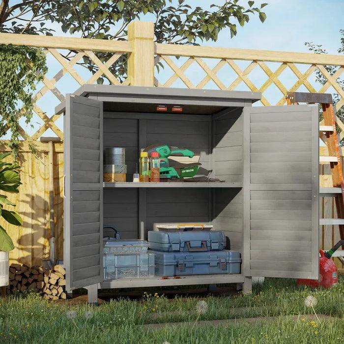 Wooden Garden Storage Shed in Grey (87 x 46.5 x 96.5cm) - Little and Giant Explorers Outsunny