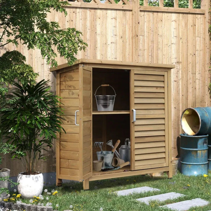 Wooden Garden Storage Shed in Natural (87 x 46.5 x 96.5cm) - Little and Giant Explorers Outsunny