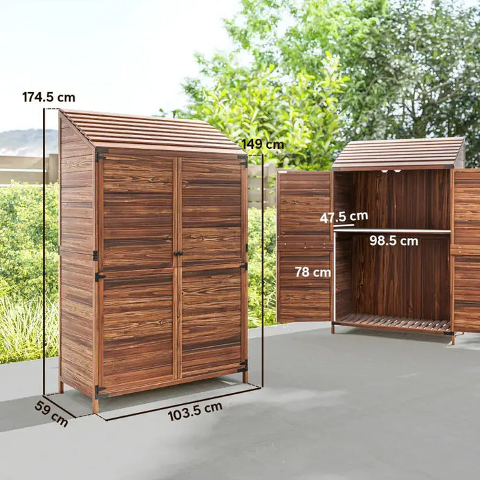 Wooden Garden Storage Shed – Mixed Brown | Fir Wood - Double Doors OUTSUNNY - Little and Giant Explorers Outsunny
