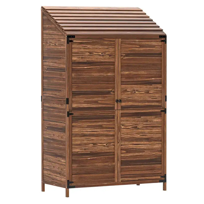 Wooden Garden Storage Shed – Mixed Brown | Fir Wood - Double Doors OUTSUNNY - Little and Giant Explorers Outsunny