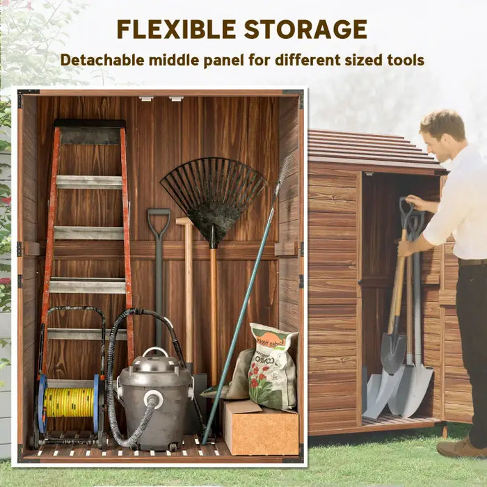 Wooden Garden Storage Shed – Mixed Brown | Fir Wood - Double Doors OUTSUNNY - Little and Giant Explorers Outsunny