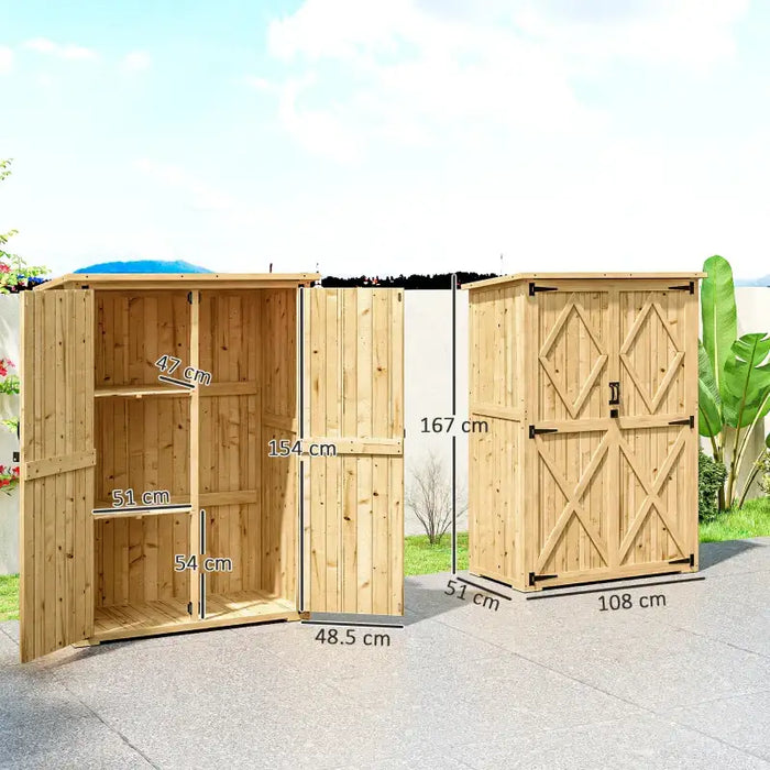 Wooden Garden Storage Shed – Natural Finish | Double Doors - Shelves OUTSUNNY - Little and Giant Explorers Outsunny