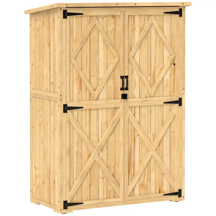 Wooden Garden Storage Shed – Natural Finish | Double Doors - Shelves OUTSUNNY - Little and Giant Explorers Outsunny