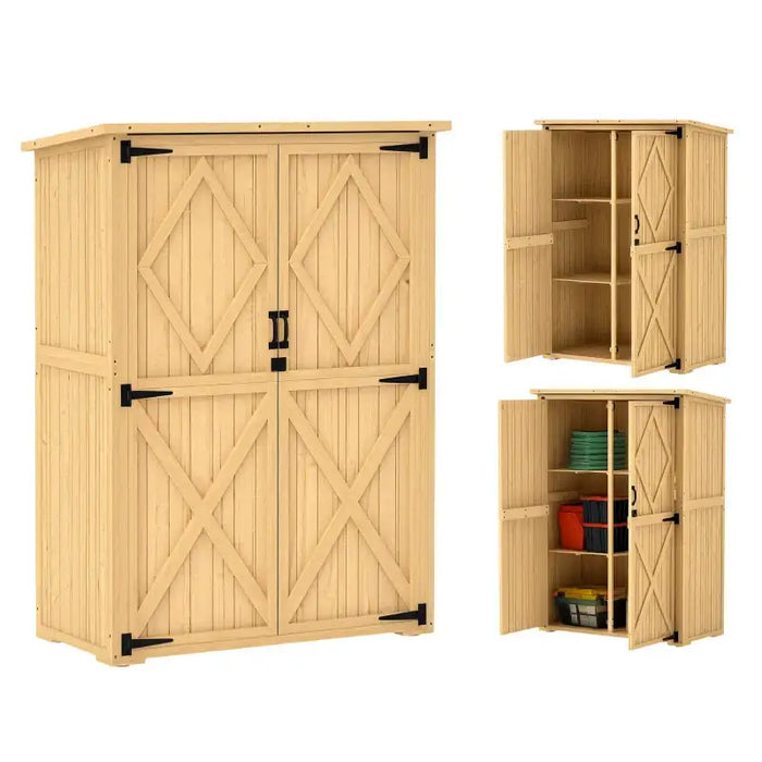 Wooden Garden Storage Shed – Natural Finish | Double Doors - Shelves OUTSUNNY - Little and Giant Explorers Outsunny