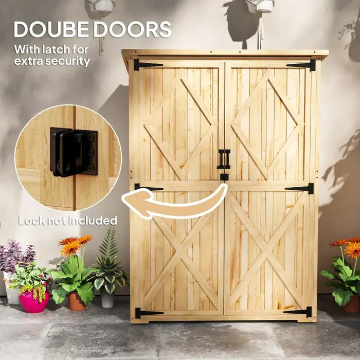 Wooden Garden Storage Shed – Natural Finish | Double Doors - Shelves OUTSUNNY - Little and Giant Explorers Outsunny