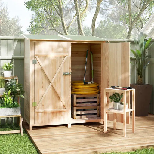 Wooden Garden Storage Shed – Natural Fir | Double-Layer Removable Table OUTSUNNY - Little and Giant Explorers Outsunny