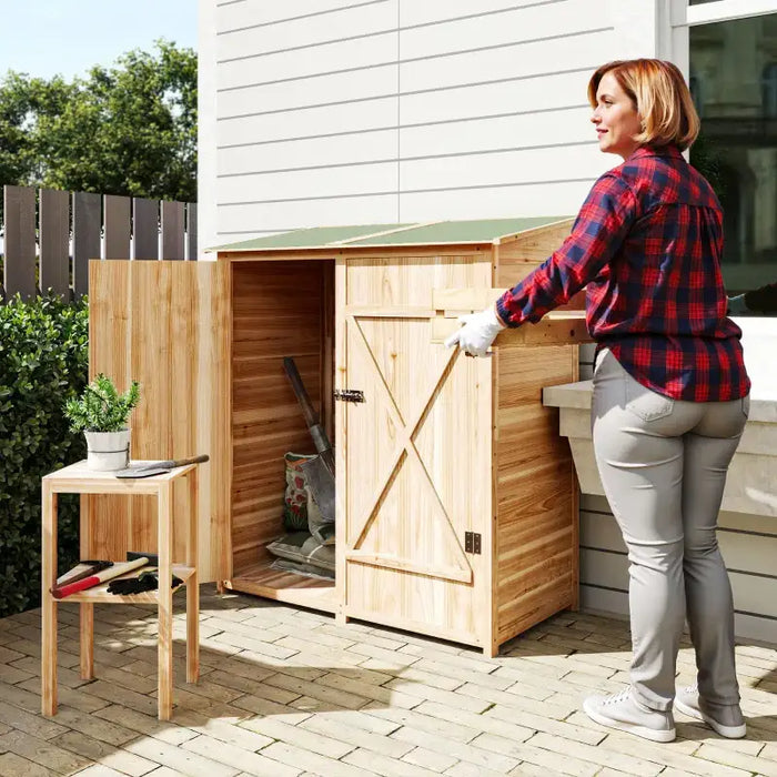 Wooden Garden Storage Shed – Natural Fir | Double-Layer Removable Table OUTSUNNY - Little and Giant Explorers Outsunny