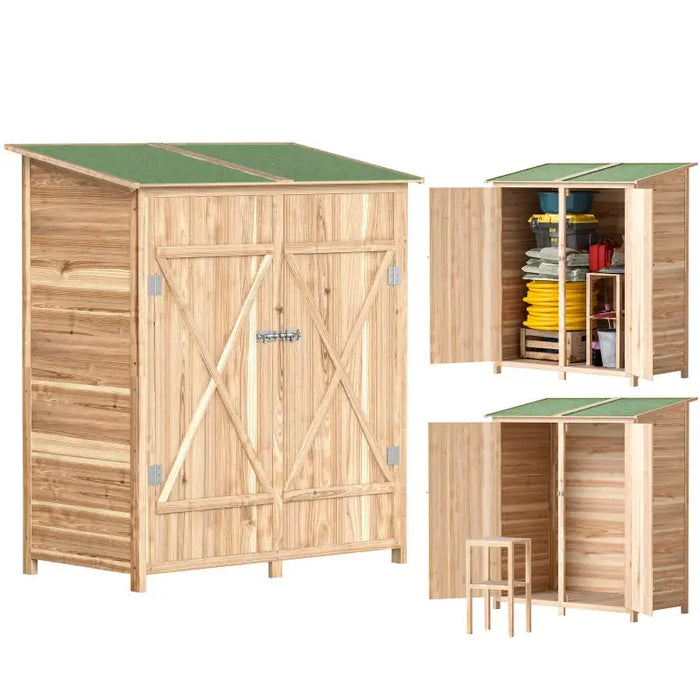 Wooden Garden Storage Shed – Natural Fir | Double-Layer Removable Table OUTSUNNY - Little and Giant Explorers Outsunny