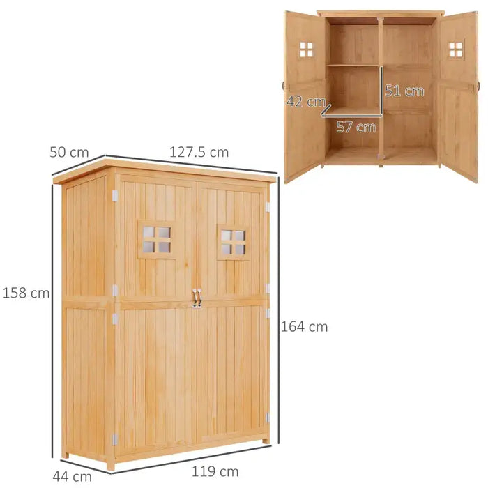 Wooden Garden Storage Shed – Natural Fir Wood | 3 Shelves and Large Tool Compartment OUTSUNNY - Little and Giant Explorers Outsunny