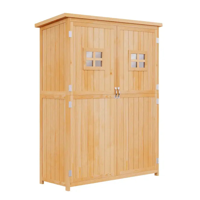 Wooden Garden Storage Shed – Natural Fir Wood | 3 Shelves and Large Tool Compartment OUTSUNNY - Little and Giant Explorers Outsunny