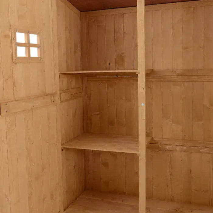 Wooden Garden Storage Shed – Natural Fir Wood | 3 Shelves and Large Tool Compartment OUTSUNNY - Little and Giant Explorers Outsunny