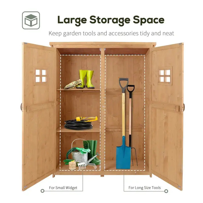 Wooden Garden Storage Shed – Natural Fir Wood | 3 Shelves and Large Tool Compartment OUTSUNNY - Little and Giant Explorers Outsunny
