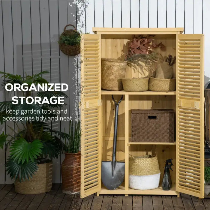 Wooden Garden Storage Shed – Natural | Fir Wood - Multi-Compartment Design OUTSUNNY - Little and Giant Explorers Outsunny