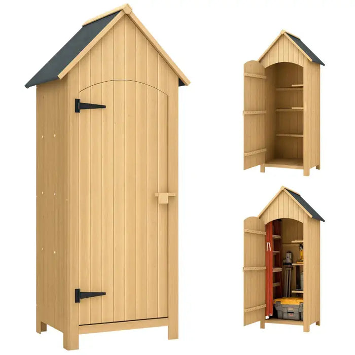 Garden Storage Shed – Fir Wood Outdoor Tool Cabinet | Bitumen Roof with Multi-Tier Layout OUTSUNNY - Little and Giant Explorers Outsunny