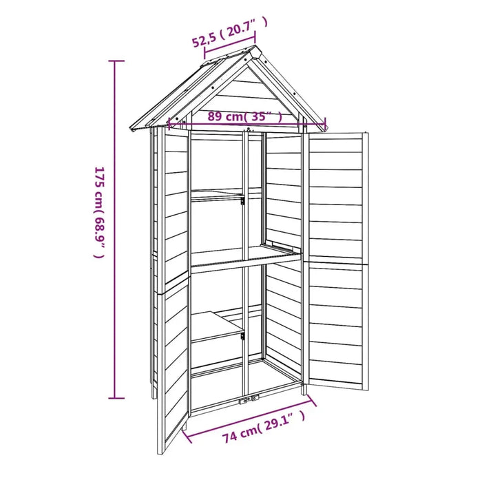 Wooden Garden Tool Shed in Grey (89 x 52.5 x 175cm) - Little and Giant Explorers vidaXL